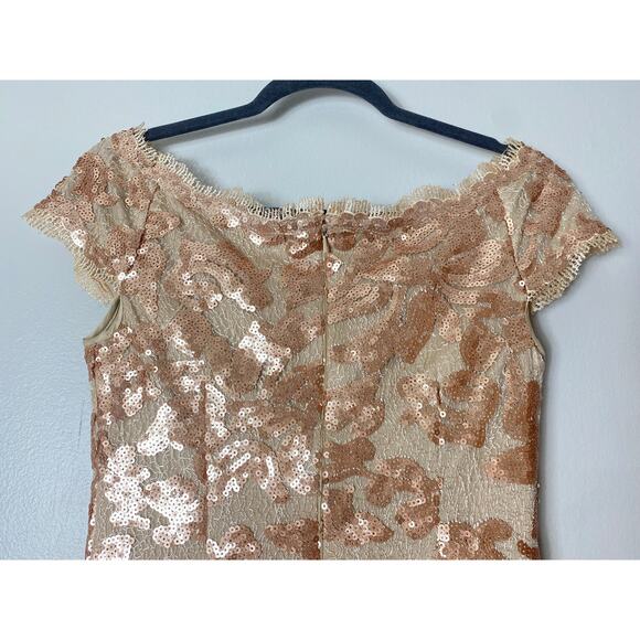 JS COLLECTIONS DRESS 2 GOLD SEQUIN FALL WEDDING GUEST SHORT COCKTAIL LACE - Picture 11 of 16